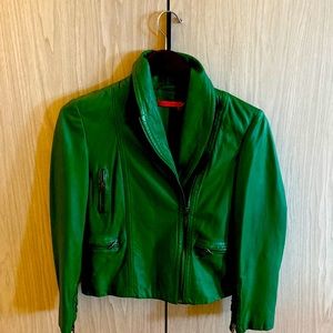 Alice + Olivia hunter green soft butter leather bomber jacket size s/p